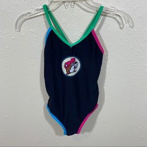 Buccees Youth One piece swimsuit small graphic swimsuit black
